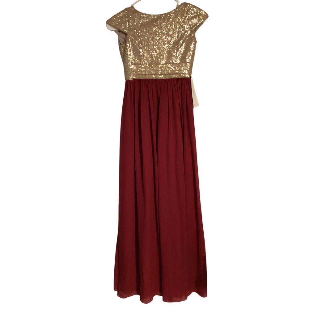 2726 NWT Jasmine B203012 Long Boat Neckline Sequin & Poly Chiffon Bridesmaid